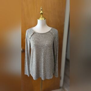 Pink Clover Women's Gray Long Sleeve Top, Brown Faux Suede Elbow Patches